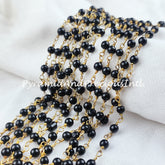 Black Onyx Beaded Rosary Chain, Smooth Round 3-4mm Beaded Gold Plated Chain, Jewelry Findings– SELLING BY FOOT